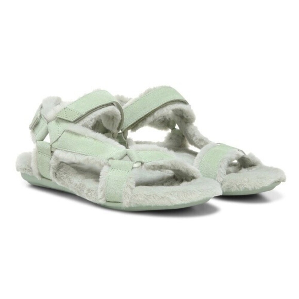 Vionic 7 Chakra Viva Hook & Loop Slipper fuzzy fur lined sandals‎ celery suede